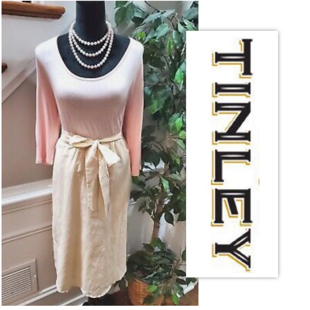 Tinley Pink & Cream 3/4 Sleeve Knee Length Dress